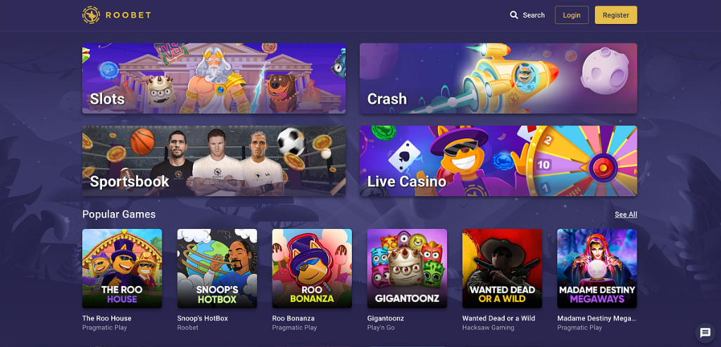 RooBet Casino — lobby jeux